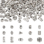 Craftdady 150pcs Antique Silver Tibetan Style Alloy Beads Rectangle Round Column Flat Round Column Leaf Oval Metal Spacer Beads Retro Craft Loose Bead 5.5-12 mm for DIY Bracelet Jewelry Making - color: Antique Silver 15 Style