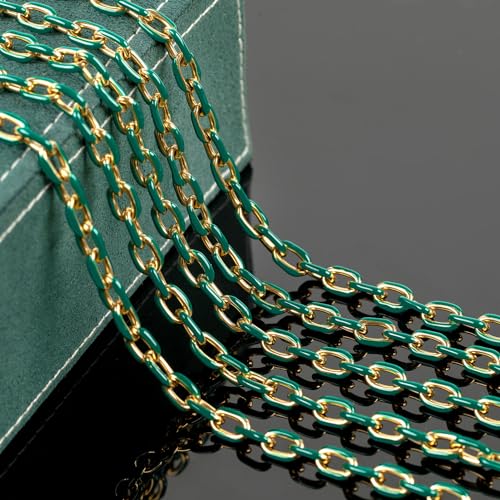 UMAOKANG 6.6 Feet Gold Plated Stainless Steel Chain Green Enamel Paperclip Jewelry Chain Roll Oil Drip Decoration Craft Chains Bulk - color: Green