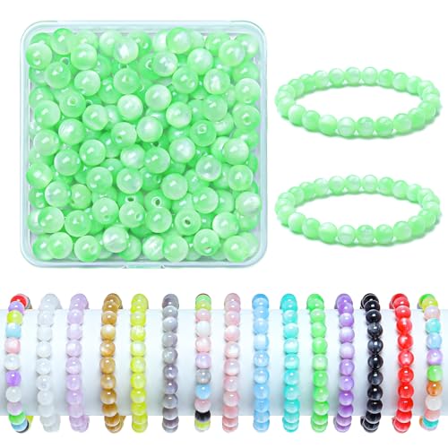 200pcs Glass Beads, 8mm Crystal Round Glass Beads for Bracelet, Jewelry Making, DIY Crafts, Single Box (Green) - color: Green
