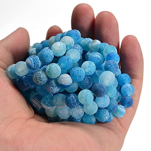 6mm Froasted Blue Agate Round Natural Gematone Loose Beads for Jewelry Making DIY 1 Strand 15" - color: Blue Froasted Agate, size: 6mm