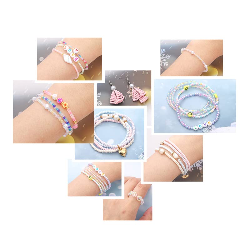 Mix 15 Color Glass Seed Tube Beads Glass Bugle Beads Loose Kit for Jewelry Making DIY Craft Beading (Mix 15 Color, Pink) - color: Pink