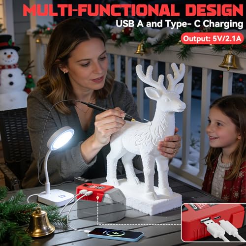 Ecarke 3-in-1 Foam Cutter Tool Compatible with Milwaukee 18V (No Battery),18W Hot Knife Cutting Tool with USB-A & USB-C Charging Port，750°F Styrofoam Cutter for Foam DIY Cutting & Crafting - Tool Only - color: Red