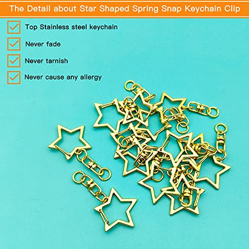 60Pcs Star Shaped Gold Spring Snap Keychain Clip,Metal Swivel Clasp Snap Hook Key Ring with Chain Hanging Buckle with Open Jump Ring Connector for Crafts Key Ring Making,DIY Keychain Supplies - color: gold