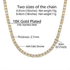 Richsteel Clear/Black 3mm Cubic Zirconia Tennis Chain Necklace for Women and Men 16/18 Inch Stainless Steel/Gold Plated Jewelry(with Gift Box) - style: 02-Gold Plated-Clear CZ