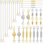 ROADPLUM 30 Pcs Magnetic Necklace Clasp & Extender Chain Set, 5 Styles Strong Magnetic Jewelry Clasp with 5 Sizes Extender for Necklaces Bracelet Connector, Easy to Use for Women, Gold & Silver - size: 30 Pcs