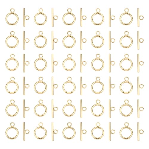 UNICRAFTALE 30 Sets Stainless Steel Toggle & Round IQ Clasps - Golden Necklace Toggle Clasps & Jewelry Connectors for DIY Jewelry Making - size: 18.5mm long