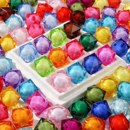 20mm Acrylic Beads 180pcs Cube Chunk Bubblegum Bead Multicolor Beadable Pen Ball Beads for Pen Bag Jewelry Making Necklace Bracelets (Transparent&Color) - color: Transparent&color&cube