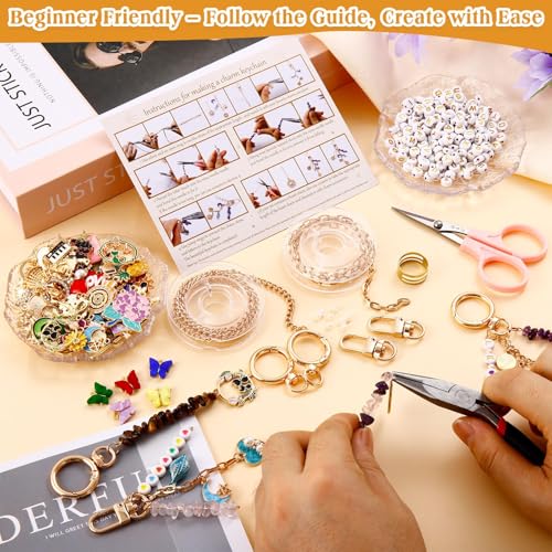 TOHONGADON 674 Pcs Lip Gloss Charms, Keychain Making Kit, Bag Charm Kit with 3 Kinds of Crystal Stones, 322 Charms, 12 Keychain Clips, Key Ring Jewelry Plier, Extender Chain for DIY Crafting - color: 674 Pcs Keychain