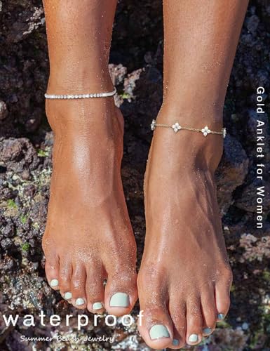 RLMOON Gold Silver Anklets for Women CZ Ankle Bracelet 14K Gold Plated Waterproof Layered Stackable Tennis Dot Chain Anklet Trendy Summer Beach Foot Jewelry - color: A:Flower Anklet Silver