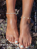 RLMOON Gold Silver Anklets for Women CZ Ankle Bracelet 14K Gold Plated Waterproof Layered Stackable Tennis Dot Chain Anklet Trendy Summer Beach Foot Jewelry - color: A:Flower Anklet Silver