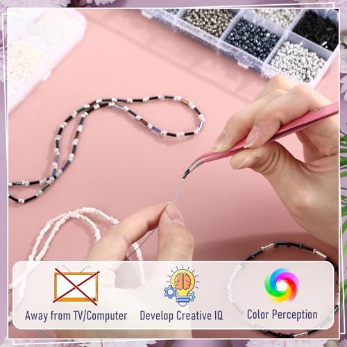 Jexine 2 Sets 30 Colors Glass Seed and Bugle Beads Kit Small Loose Craft Beads for Jewelry Making DIY Crafts Bracelets and Necklaces(Black, White) - color: Black, White