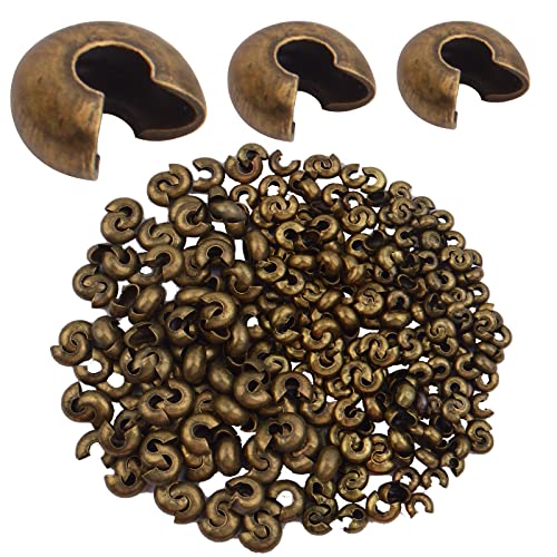 Aylifu 600pcs 3 Sizes Crimp Bead Knot Covers Metal Half Round Open Crimp Beads Covers for DIY Jewelry Making Bead Chain Positioning, Antique Bronze - color: Bronze(0.12/0.15/0.19inch)