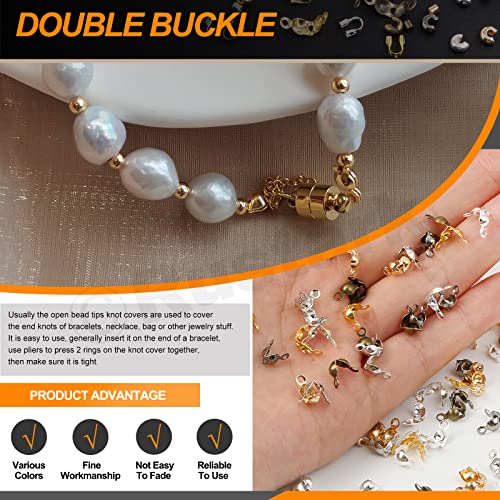 1501Pcs Crimp Beads Covers with Bead Crimping Pliers Tool Assortment Kit Brass Crimp Beads Tips Knot Covers Wire Guardians Fold Over Clamshell Crimp Beads Tubes for Jewelry Making DIY Crafts