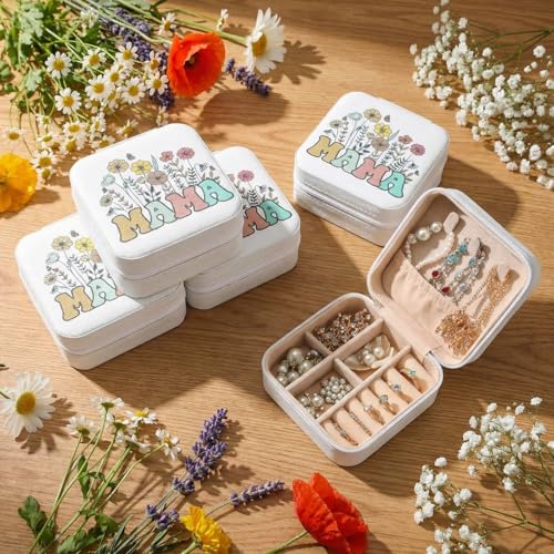Kacctyen 12 Pcs Mini Mama Wildflowers Travel Jewelry Case Bulk Mother's Day Church Gifts for Mom Women Mama Gifts for Secretary Leather Travel Jewelry Case - color: multicolor