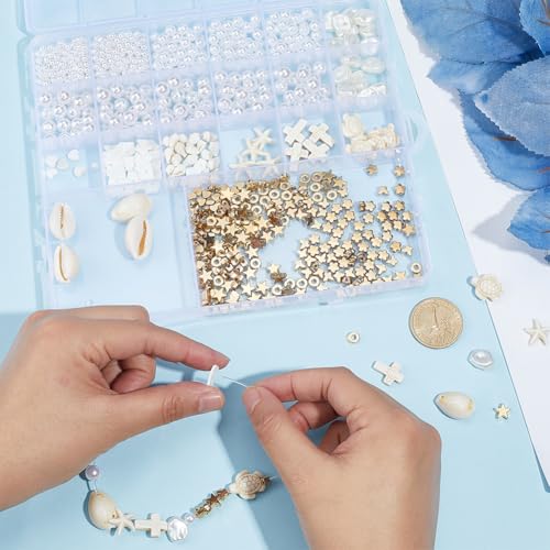 SUNNYCLUE 1 Box 1000Pcs Ocean Beads Kit Shell Beads Seashell Charms Summer Hawaii Sea Turtle Starfish Plastic Imitation Pearl Loose Spacers for Jewelry Making Kits Bracelets Necklace Earrings - style: Style 2