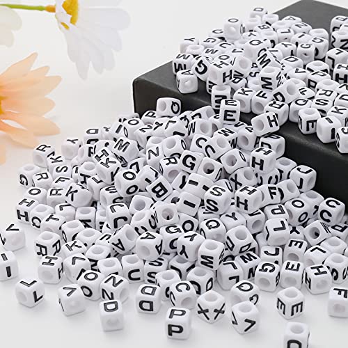 7 * 7mm Black and White Acrylic Square Letter Beads White Cube Alphabet Beads Black Letter A-Z Mixed Plastic Loose Beads for Friendship Jewelry Making DIY Crafts Birthday Gifts - color: white-black(7mm)