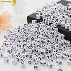 7 * 7mm Black and White Acrylic Square Letter Beads White Cube Alphabet Beads Black Letter A-Z Mixed Plastic Loose Beads for Friendship Jewelry Making DIY Crafts Birthday Gifts - color: white-black(7mm)