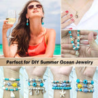 600+Pcs Ocean Beads for Bracelets Making Kit, Acrylic Boho Ocean Beach Seashell Bead Starfish Turtle Conch Charms Summer Sea Dangle Pendant for Earring Necklace Gift Anklet DIY Craft Jewelry Making - color: Beige+Sea Blue