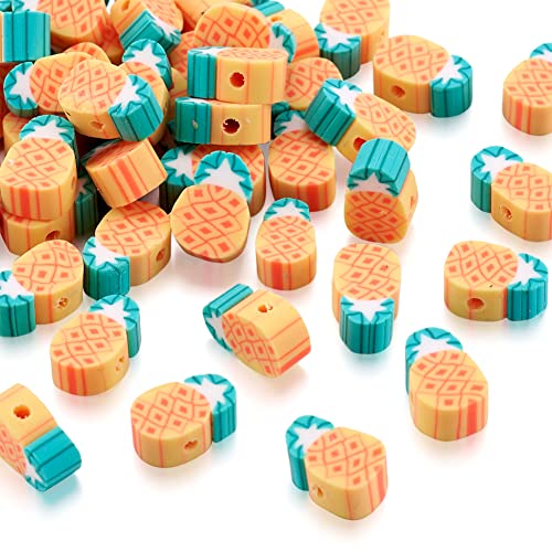 50PCS Handmade Polymer Clay Beads Pineapple Slice Shape Loose Beads Fruit Theme Spacer Beads for DIY Bracelet Necklace Earring Charm Jewelry Making Hole 1.6mm - color: Pineapple