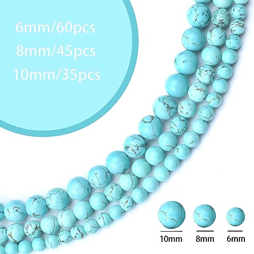 60pcs 6mm Natural Blue Turquoise Gemstone Beads Energy Healing Crystal Round Loose Stone Beads for Jewelry Making, DIY Bracelets Necklaces - color: Blue Turquoise, size: 6mm