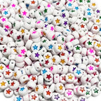 500PCS 4x7mm Acrylic Star Beads for Friendship Bracelets Jewelry Making, White Round Flat Acrylic with Colourful Pentastar Beads for DIY Crafts Bracelets Necklaces Key Chains Phone Lanyard - color: Five-pointed star(colourful on white)
