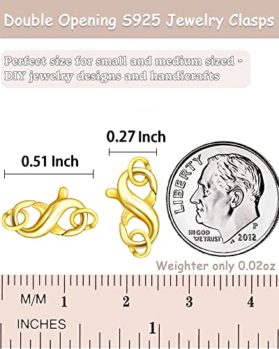 Dailyacc S925 Double Opening Lobster Clasp Sterling Silver and Gold Necklace Bracelet Extender Clasps and Closures for DIY Jewelry - color: Gold, size: 13mm × 7mm