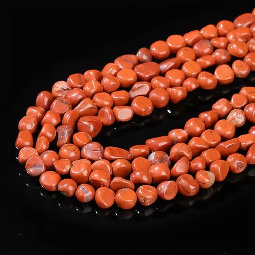 HAAMIIQII Natural Red Jasper Pebble Stone 5-8mm Small Irregular Freeform Tumbled Loose Gemstone Beads for Jewelry Making Strand 15 Inch (45-50pcs) - color: Red Jasper