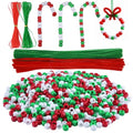 Livder Christmas Beaded Ornament Kit, Include 1000 Pieces Red Green White Plastic Beads, 60 Pieces Chenille Stems, 64 Feet Ribbon for Xmas Wreath Tree Decorations DIY Crafts Jewelry Making - size: Small