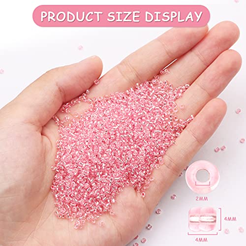 2100 Pcs Size 6/0 Glass Seed Beads, 4 mm Light Pink Small Mini Spacer Loose Pony Beads for Jewelry Making and DIY Crafts - color: Light Pink, size: Large