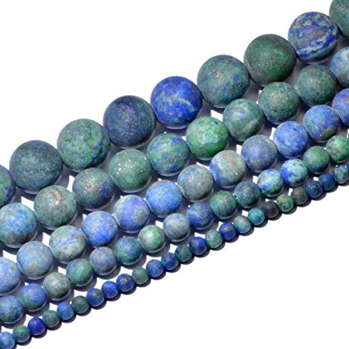 AD Beads Beautiful Natural Matte Gemstone Round Spacer Loose Beads 4-12mm (12mm, 04 Matte Lapis Chrysocolla) - color: 04 Matte Lapis Chrysocolla, size: 12mm