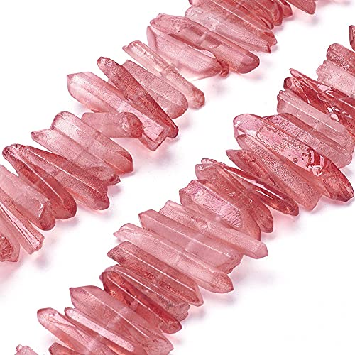 FASHEWELRY 1 Strand Natural Quartz Crystal Points Loose Beads Cerise Flat Heishi Gemstone Loose Beads for DIY Jewelry Making - color: Cerise