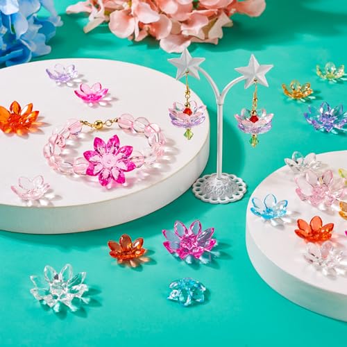 Beadthoven 54pcs Lotus Crystal Acrylic Beads Colorful Flower Bead Caps Spacer End Caps for Jewelry Making Earrings Bracelet DIY Crafts - color: Lotus Flower