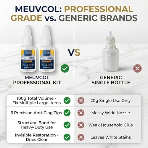 Meuvcol Leather Glue 100g, Fast-Setting Leather Repair Adhesive for Purses, Shoes, Car Seats, Suede & Upholstery, Clear-Drying Strong Bond for Leather, Includes 6 Precision Tips - size: 100g, style: Leather Glue