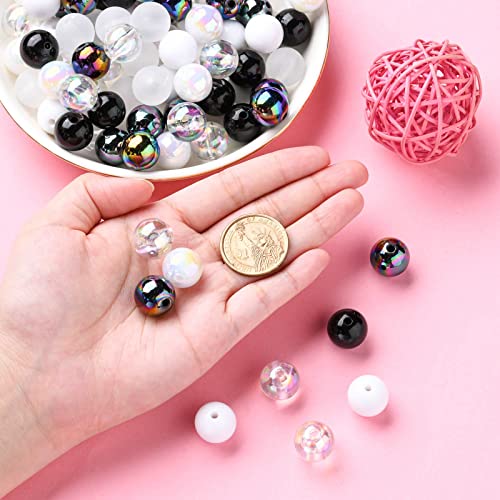 DanLingJewelry 100Pcs 15mm AB Color Round Beads White & Black Acrylic Beads Round Bubblegum Beads Bubble Beads for Jewelry Bracelet Making (MACR-CJ0001-45-CHH) - color: 100pcs - 15mm Round Ⅰ