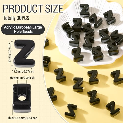 FASHEWELRY 30Pcs Acrylic Letter Z Beads with Large Hole Big Plastic Letter Blocks European Beads 3D Letters Chunky Vowel Initial Alphabet Bead for Key Chains Necklace DIY Arts Craft Projects - color: Black, size: Z