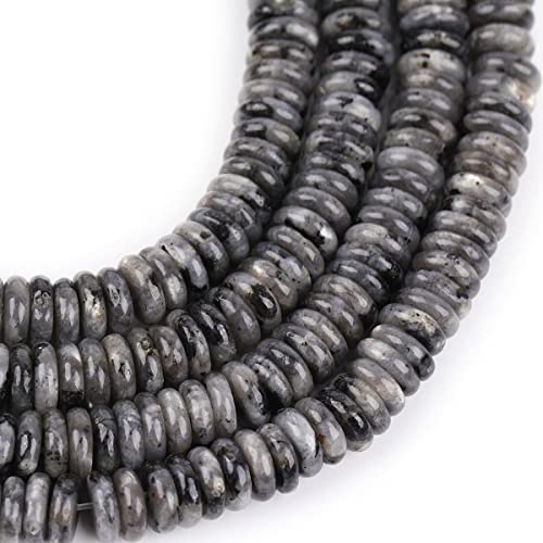 JOE FOREMAN 2x6mm Natural Black Larvikite Stone Heishi Disc Rondelle Spacer Beads for Jewelry Making Full 15" Strand Energy Stone Healing Power Crystal - color: Black Larvikite Stone