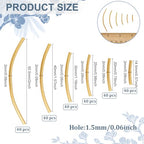 PH PandaHall 240pcs 6 Size Brass Curved Tube Beads Long Noodle Tube Bead Golden Spacer Beads for DIY Memory Wire Bracelet Necklace Anklet Wrist Jewelry Making, 14.5mm 20mm 25mm 30mm 40mm 50.5mm