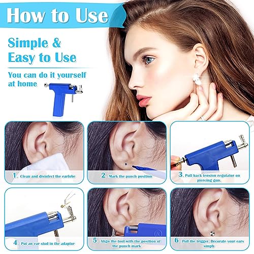 Ear Piercing Gun with Piercing Tools Kit, Professional Ear Nose Piercing Gun Machine with Stainless Steel Piercing Studs, Crystal Earrings Set for At Home Salon Earlobe Cartilage Helix Tragus Piercing - color: Blue Gun with Ear Studs
