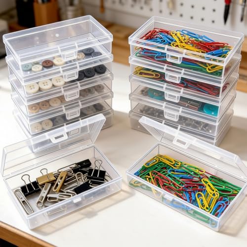 12 Pack Rectangular Clear Plastic Storage Containers Box with Hinged Lid for Beads and Other Small Craft Items (5.3 x 3.1 x 1.18 inch) - size: 5.3 x 3.1 x 1.18 inch