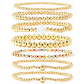 14K Gold Beaded Cross Beaded Bracelet Stack Set for Women,7PCS Bohemian Colorful Beads Ball Stretch Stackable Bracelets Trendy Holiday Birthday Gift - color: White
