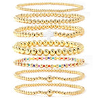 14K Gold Beaded Cross Beaded Bracelet Stack Set for Women,7PCS Bohemian Colorful Beads Ball Stretch Stackable Bracelets Trendy Holiday Birthday Gift - color: White