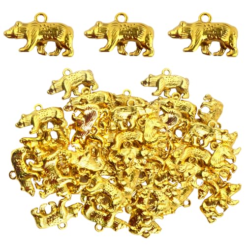 30pcs Bear Pendant Charms Tibetan Alloy Cute Small Animal Bear Pendants Decorative Accessories for DIY Necklace Bracelet Keychain Jewelry Making Findings - color: Antique Gold