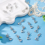 FASHEWELRY 15Pcs Alloy Crystal Rhinestone Heart Charms, Love Heart Glass Dangle Charms Platinum Hollow Pendants for DIY Valentine's Day Necklace Earring Jewelry Making - color: Heart-Clear