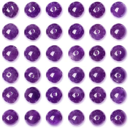 QINJIEJIE 60PCS Amethyst Beads 8mm Natural Stone Beads Round Loose Gemstone Bead for Bracelet Beading Purple Crystal Jewelry Making DIY Necklace Earrings 0.32" Stocking Stuffers - color: Amethyst, size: 60PCS