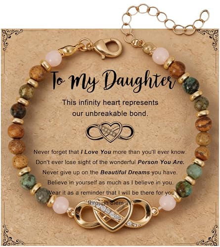 Infinity Love Bracelet for Women, Natural Stone Bracelets, Adjustable Charm Jewelry, Birthday Christmas Valentine's Day Gift for Wife Mom, Friend and Sister - color: Gold, size: Daughter