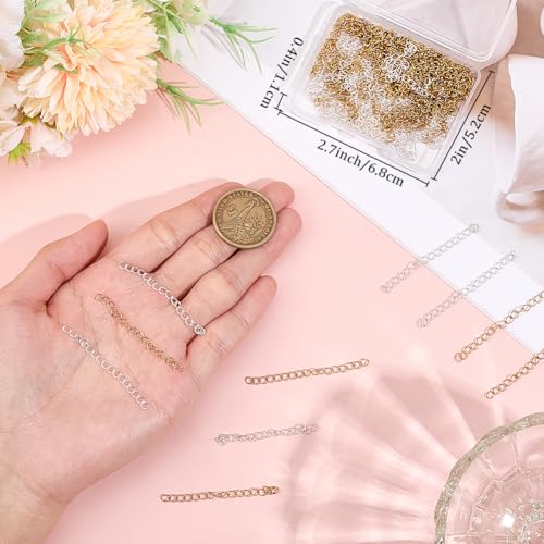 Beebeecraft 100Pcs Chain Extender for Jewelry Making 5cm 18K Gold & Sterling Silver Plated 304 Stainless Steel Tail Extension Chain for Bracelet Necklace DIY Crafts Findings Removable - color: Gold and Silver