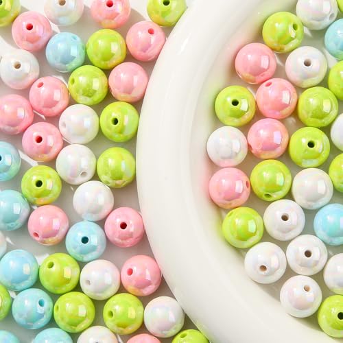 16mm Acrylic Beads 100pcs Chunk Bubblegum Bead Beads for Pens for Necklace Jewelry Bracelets DIY Crafts Making (greenpink) - color: greenpink