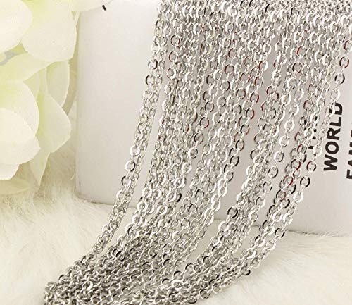 Wholesale 12 PCS Stainless Steel Flat Cable Chain Link Necklace Chains Bulk for Jewelry Making (20 Inch(2MM)) - color: Stainless Steel, size: 20 Inch-0.079 Inch