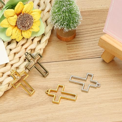 PATIKIL Alloy Open Back Bezel Pendants, Cross Shape Hollow Resin Pendant Frame for DIY Crafts Earrings Necklace Bracelet Making - color: Gold Tone