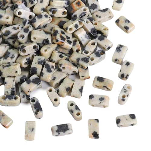 Beadia Natural Dalmatian Stone Tila Beads 5x2mm Rectangle 2-Hole Spacer Beads for DIY Bracelet Earring Making 15"/Strand - color: Dalmatian Stone, size: 5x2mm